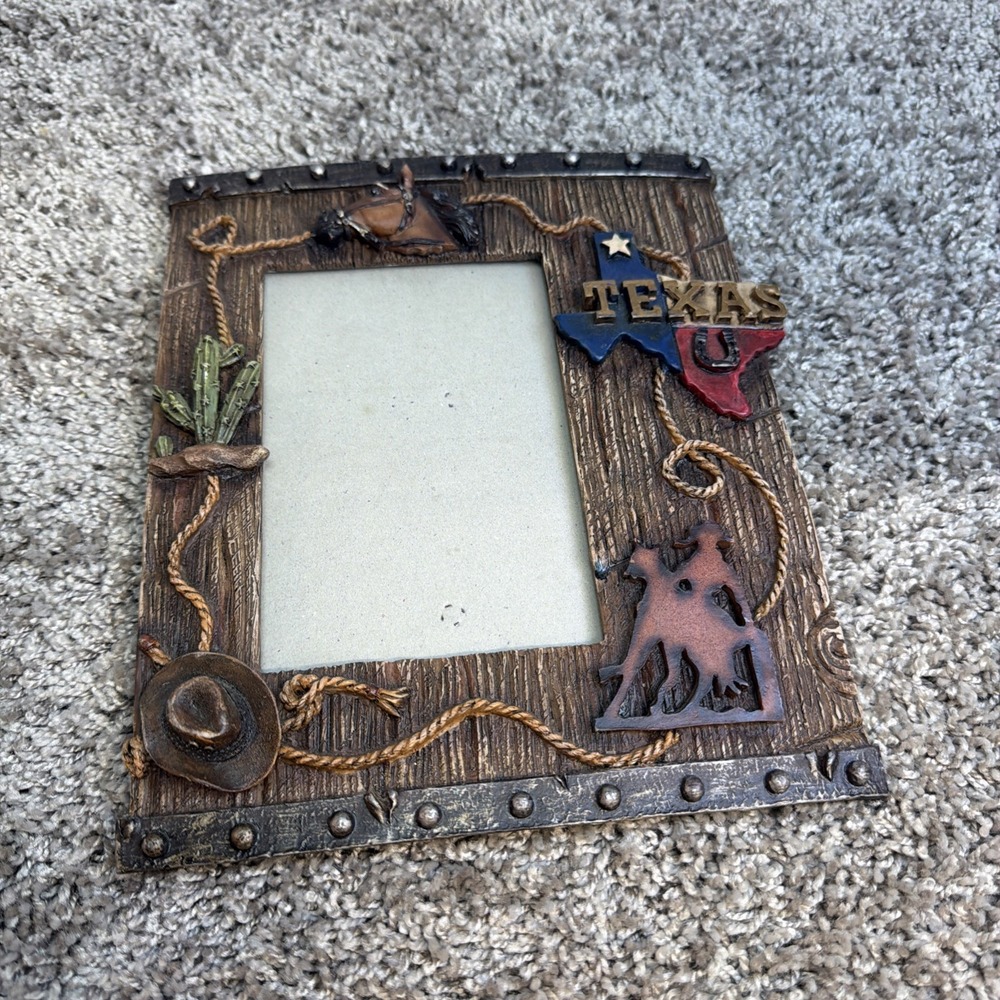 3D Cowboy Boot Hat Rope Saddle Frame Holds 4x6 Photo Table top photo frame Rare